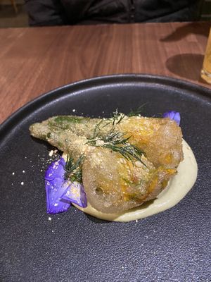 Zucchini flowers  at Greenhouse Canteen & Bar in Tallebudgera-vallley