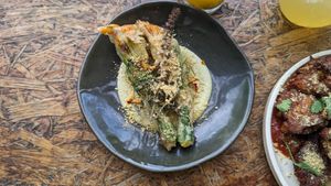 Zucchini flowers #Veganuary at Greenhouse Canteen & Bar in Tallebudgera-vallley