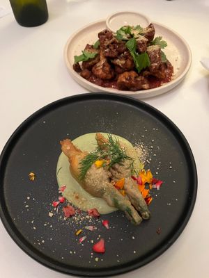 Stuffed zucchini flowers and charred brussels and beets at Greenhouse Canteen & Bar in Tallebudgera-vallley