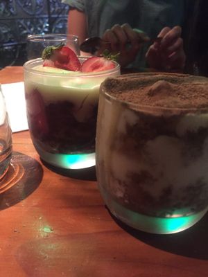 Vegan desert (tiramisu in the front) at Greenhouse Canteen & Bar in Tallebudgera-vallley
