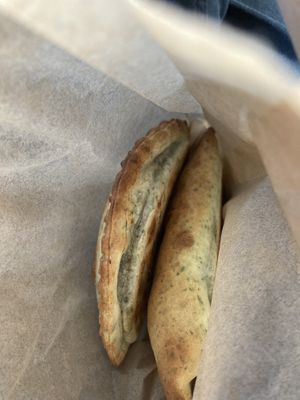 Fresh savory empanadas (soy chirizo and cashew cheese and shroom) at World Empanadas in Burbank