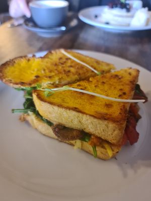 Toastie with pumping sourdough at The Aspy Cafe in Lancefield