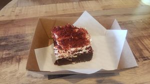 Red velvet brownie at Veganyumm Bakehouse in Brisbane