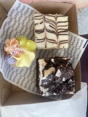 Vanilla cupcake, vanilla slice and Rocky road brownie  at Veganyumm Bakehouse in Brisbane
