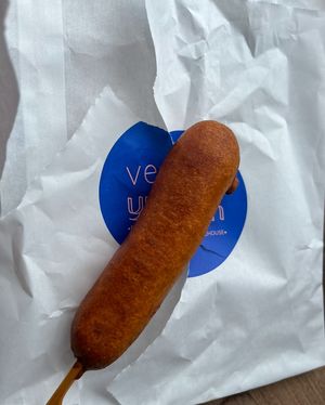 Ekka special Dagwood dog   at Veganyumm Bakehouse in Brisbane