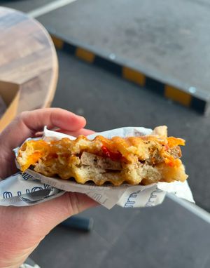 Tofu and pumpkin toastie   at Veganyumm Bakehouse in Brisbane