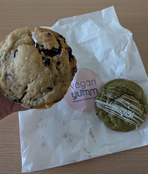PB choc chip and matcha white choc cookies 😋 at Veganyumm Bakehouse in Brisbane