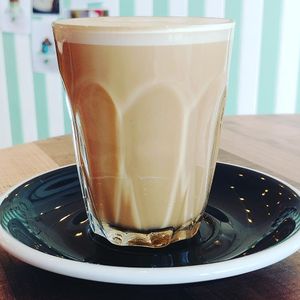 Almond latte at Veganyumm Bakehouse in Brisbane