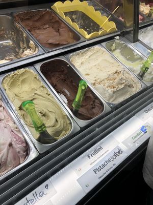 vegan pistachio! and giunduia hazelnut with raspberry coconut!  at Roberto Gelato in Utrecht