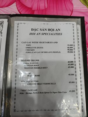 Menu 2 at Nhu Ngoc in Hoi An