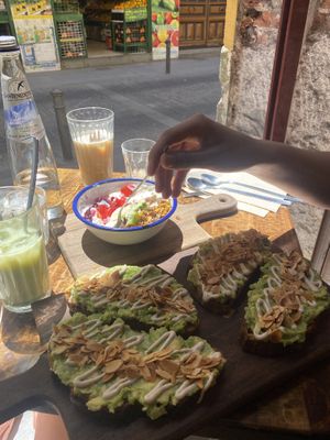 Avocado Toast and vegan granola  at Pum Pum Cafe in Madrid