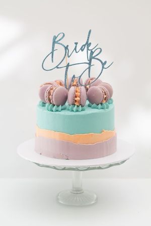 Vegan buttercream cake with vegan macarons   at Jesmond Cake Company in Newcastle Upon Tyne