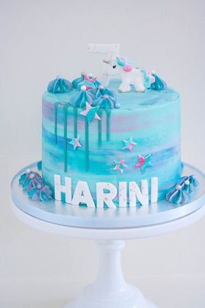 Vegan watercolour unicorn cake  at Jesmond Cake Company in Newcastle Upon Tyne