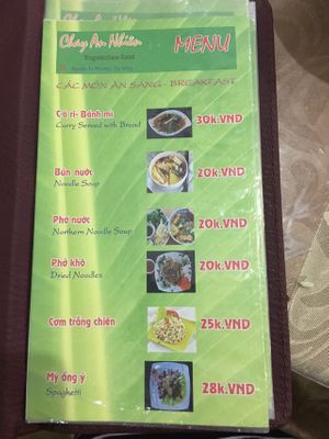 Menu at Chay An Nhien in Da Nang
