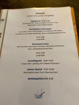 Menu at Kukoon in Bremen