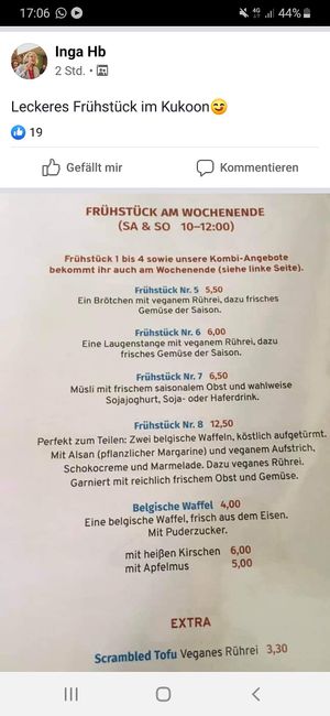 The breakfast menu at Kukoon in Bremen