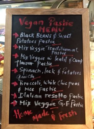 Vegan pastie and quiche menu at CassellBella's Bakery Cafe in Northcote