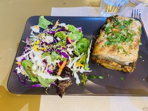 Moussaka with tofu  at ONO by Marouli in Rhodes