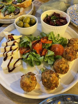 Greek platter + bruschetta  at ONO by Marouli in Rhodes