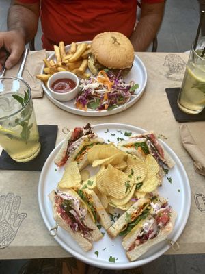 Burger and club sandwich  at ONO by Marouli in Rhodes