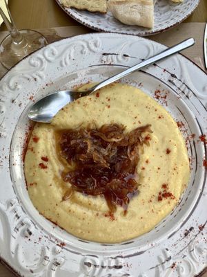 Fava bean with caramalised onion at ONO by Marouli in Rhodes