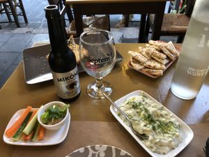 Vegan tsatsiki, finally! And the filo covered vegan feta is to die for! at ONO by Marouli in Rhodes