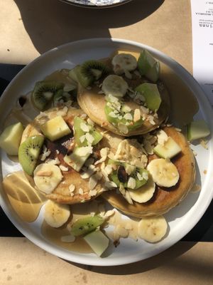 pancakes with fruit and maple syrup   at ONO by Marouli in Rhodes
