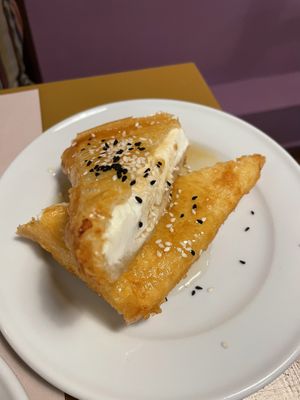 Feta with filo pastry and maple syrup (tasting menu)  at ONO by Marouli in Rhodes