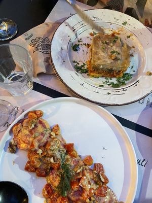 Beetroot ravioli and moussaka   at ONO by Marouli in Rhodes