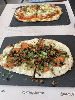 Italian pinsa (both vegan)  at ONO by Marouli in Rhodes