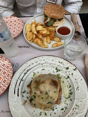Vegan moussaka and vegan burger and chips both really good!  at ONO by Marouli in Rhodes