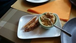 humus with toasted bread sticks :) sorry I already ate some of it before taking the picture  at ONO by Marouli in Rhodes