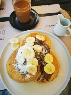 Banana and Nutella pancakes  at ONO by Marouli in Rhodes