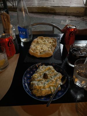 vegan tzatziki and vegan feta/garlic flatbread   at ONO by Marouli in Rhodes