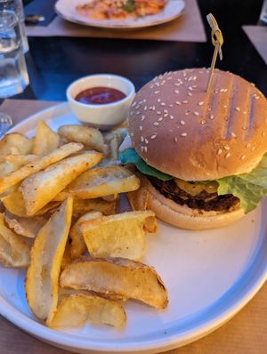 Vegan Burger with tasty fries at ONO by Marouli in Rhodes