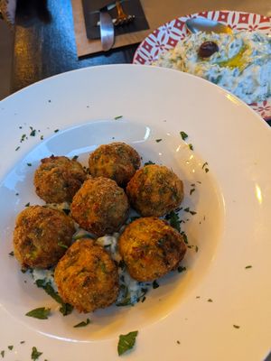 Courgette/zucchini croquettes, vegan tzatziki at ONO by Marouli in Rhodes