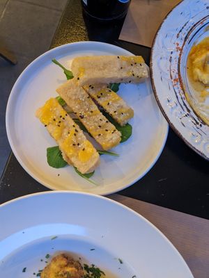 Vegan version of the fried halloumi sticks at ONO by Marouli in Rhodes