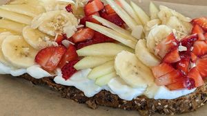 Yogurt and honey open tost at ONO by Marouli in Rhodes