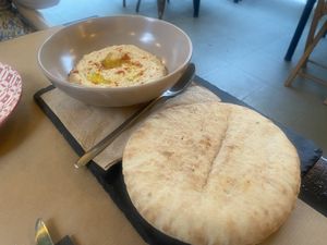 Israeli humus and bread  at ONO by Marouli in Rhodes