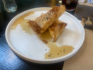 Vegan feta in fill pastry and maple syrup  at ONO by Marouli in Rhodes