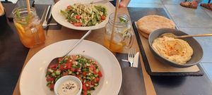 Salads and hummus at ONO by Marouli in Rhodes