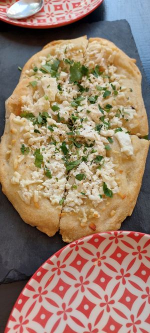 Feta and garlic flatbread at ONO by Marouli in Rhodes