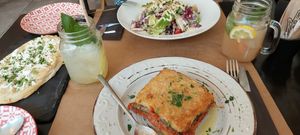 Vegan Moussaka, Wow Salad, Pita with feta at ONO by Marouli in Rhodes
