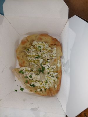 Vegan garlic feta flatbread at ONO by Marouli in Rhodes