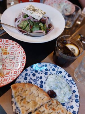 VEGAN Creek salad, VEGAN tzatziki with pita at ONO by Marouli in Rhodes
