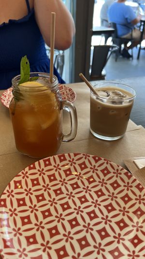 Homemade ice tea and soya latte  at ONO by Marouli in Rhodes