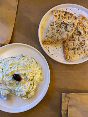 pita bread with tsatziki  at ONO by Marouli in Rhodes