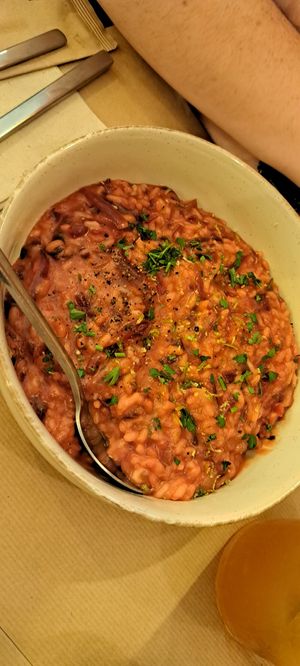 Beetroot risotto at ONO by Marouli in Rhodes