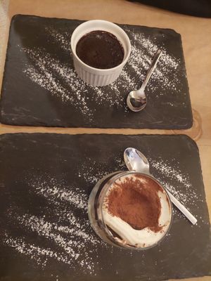 Profiterole and chocolate souffle at ONO by Marouli in Rhodes