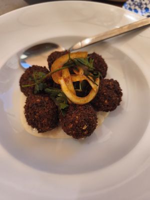 Falafel on tahini at ONO by Marouli in Rhodes